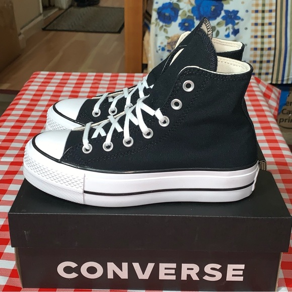 Women CONVERSE Chuck Taylor All Star  CTAS LIFT HI BLACK WHITE 560845F Size 6 - Picture 7 of 16